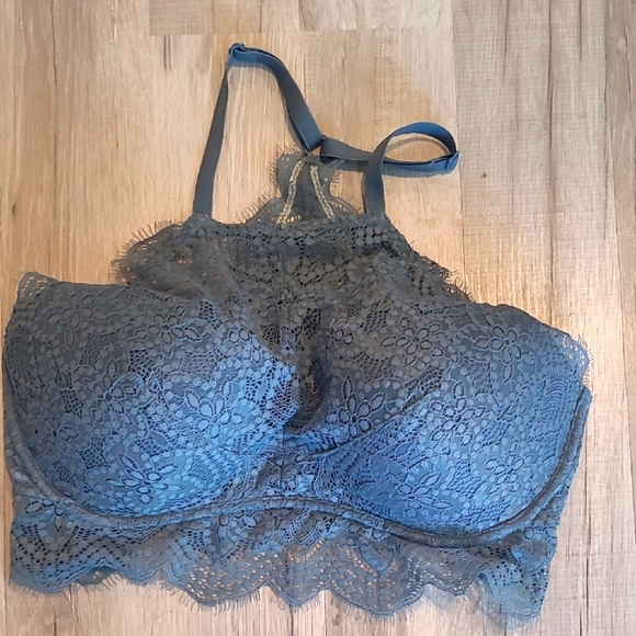 Victoria’s Secret Bra Pink Push-Up Racerback Pullover Longline Lace Slate M - Picture 1 of 5